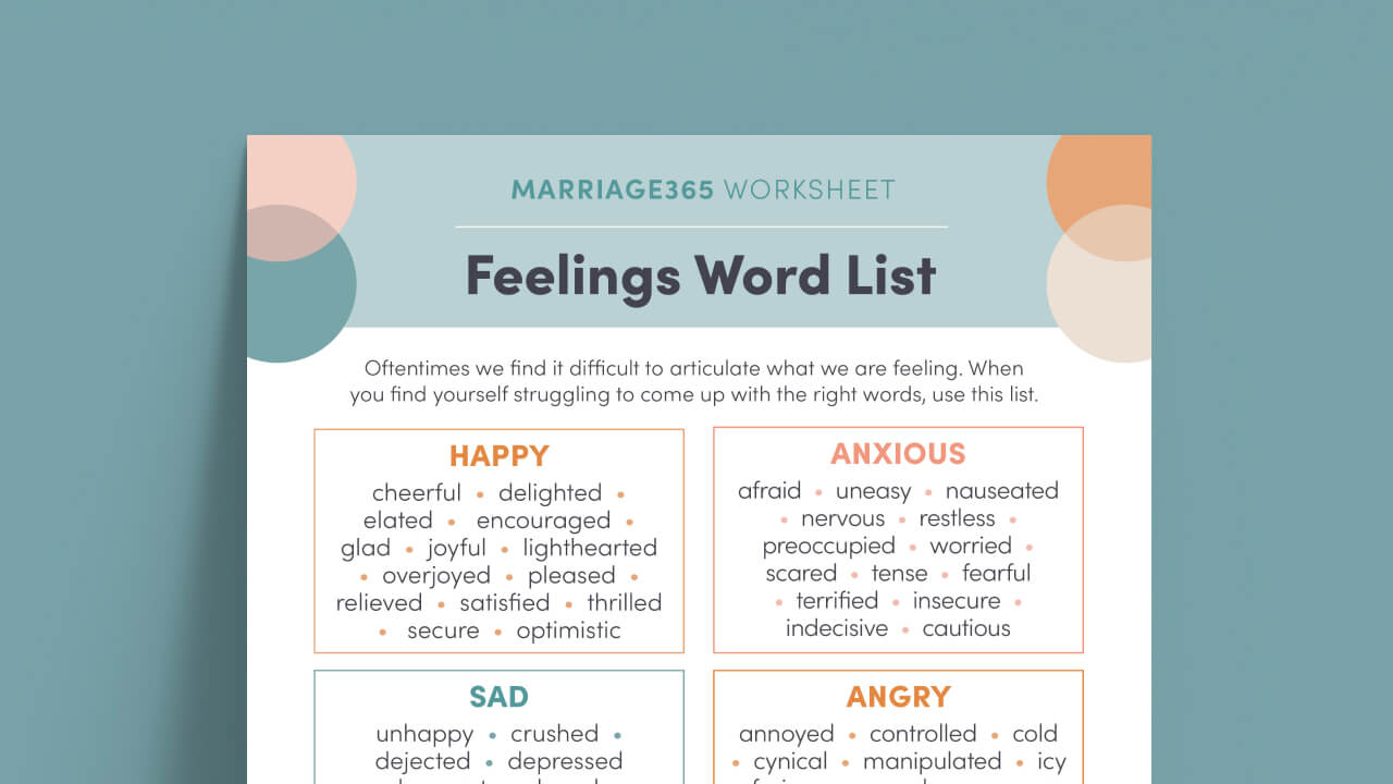 feelings word list worksheet